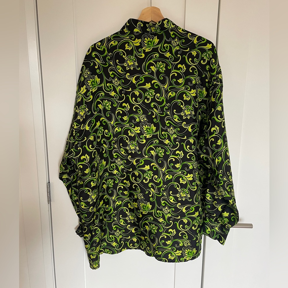 Vintage Versace Classic V2  Black Blouse with Neon Green Baroque Print - Picture 2 of 5
